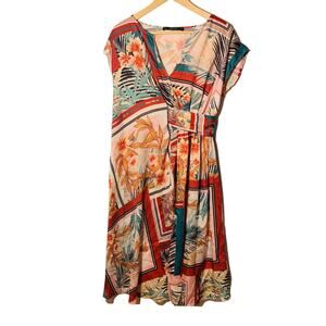 Zara Faux Wrap Satin Handkerchief Print Dress sz S